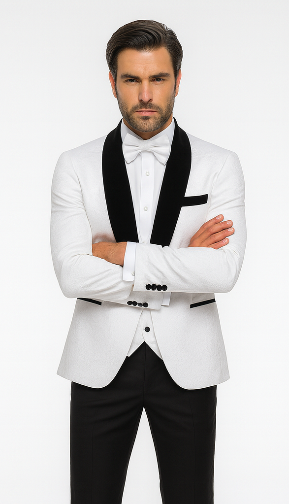 Rossi Man RM1444 - Slim Fit Smoking Style 3-Piece Tuxedo for Men - Modern Formal USA Men's Outlet