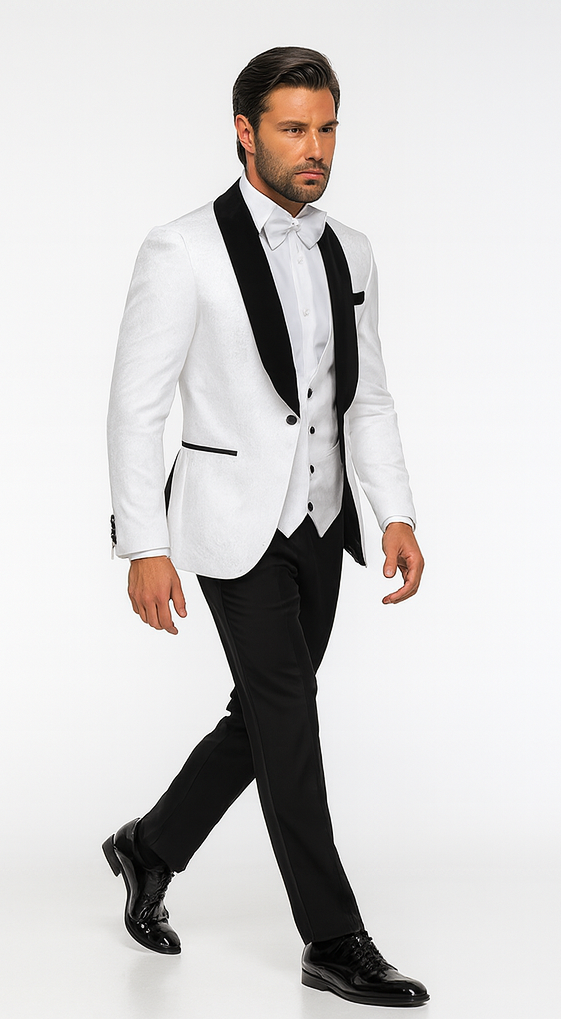 Rossi Man RM1444 - Slim Fit Smoking Style 3-Piece Tuxedo for Men - Modern Formal USA Men's Outlet
