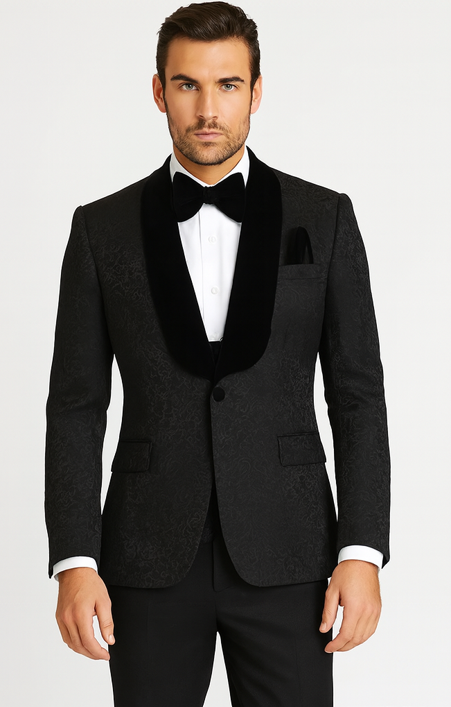 Rossi Man RM1446 - Classic 3-Piece Smoking Style Tuxedo Suit for Men - Elegant Formalwear by USA Men's Outlet