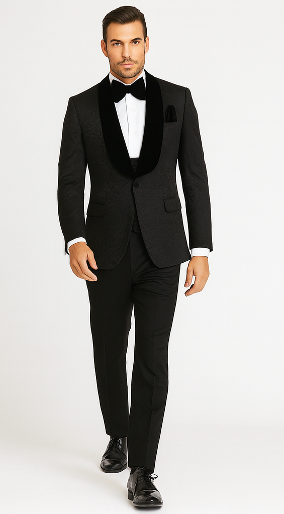 Rossi Man RM1446 - Classic 3-Piece Smoking Style Tuxedo Suit for Men - Elegant Formalwear by USA Men's Outlet