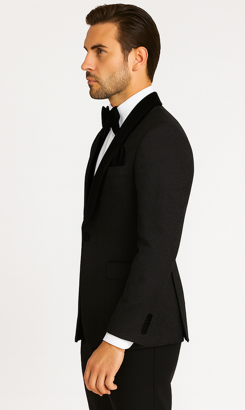 Rossi Man RM1446 - Classic 3-Piece Smoking Style Tuxedo Suit for Men - Elegant Formalwear by USA Men's Outlet