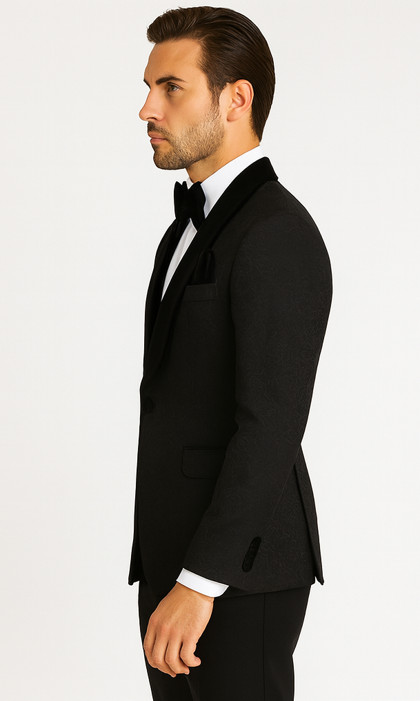 Rossi Man RM1446 - Classic 3-Piece Smoking Style Tuxedo Suit for Men - Elegant Formalwear by USA Men's Outlet