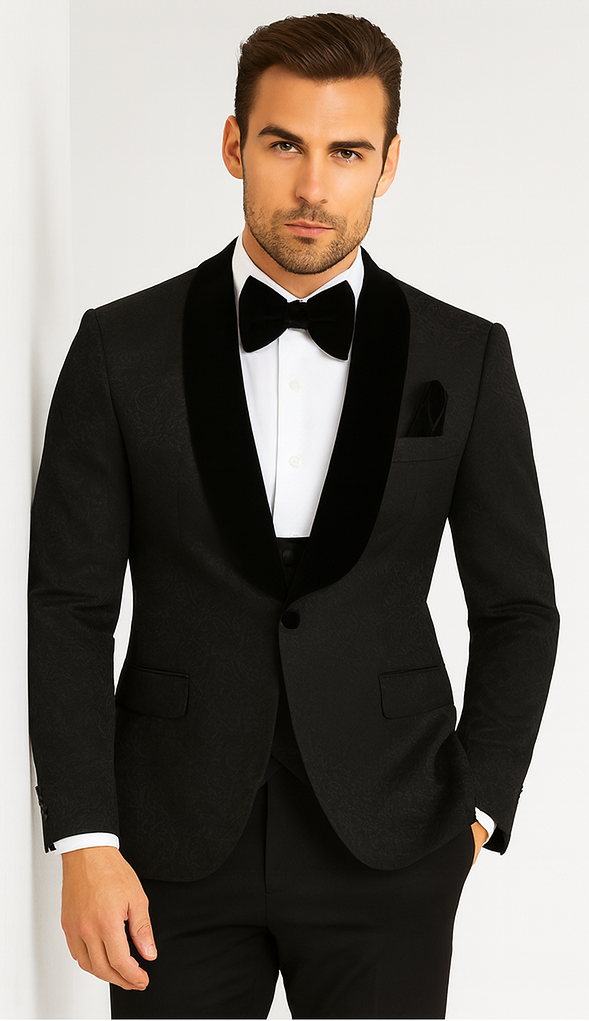 Rossi Man RM1446 - Classic 3-Piece Smoking Style Tuxedo Suit for Men - Elegant Formalwear by USA Men's Outlet