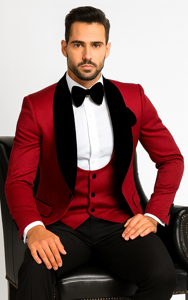 Rossi Man RM1448 - Elegant Smoking Style 3-Piece Tuxedo Set for Men - Modern Formalwear at USA Men's Outlet