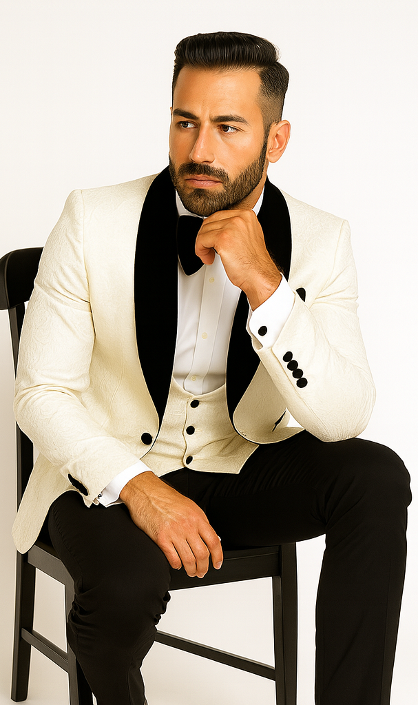 Rossi Man RM1449 - Formal 3-Piece Smoking Style Tuxedo for Men - Elegant Modern Evening Wear by USA Men's Outlet