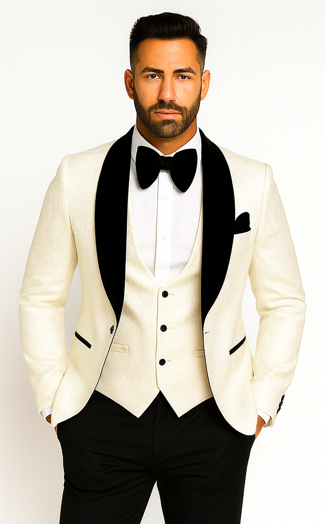 Rossi Man RM1449 - Formal 3-Piece Smoking Style Tuxedo for Men - Elegant Modern Evening Wear by USA Men's Outlet