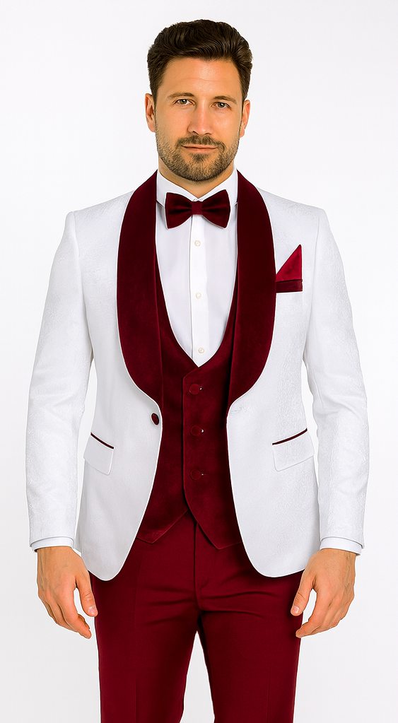 Rossi Man RM1480 - Men’s 3-Piece Smoking Style Tuxedo Suit - Elegant Modern Formalwear by USA Men's Outlet