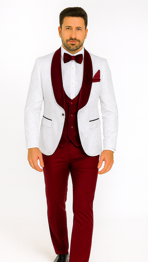 Rossi Man RM1480 - Men’s 3-Piece Smoking Style Tuxedo Suit - Elegant Modern Formalwear by USA Men's Outlet