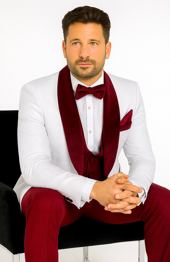 Rossi Man RM1480 - Men’s 3-Piece Smoking Style Tuxedo Suit - Elegant Modern Formalwear by USA Men's Outlet