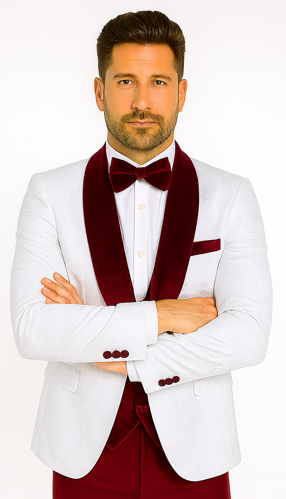 Rossi Man RM1480 - Men’s 3-Piece Smoking Style Tuxedo Suit - Elegant Modern Formalwear by USA Men's Outlet