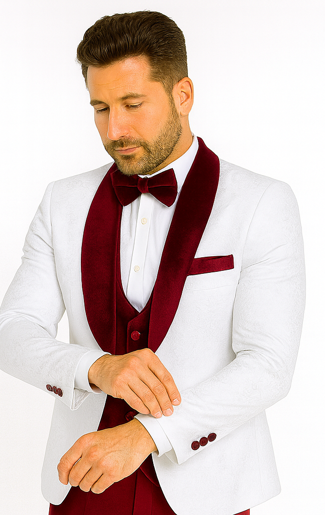 Rossi Man RM1480 - Men’s 3-Piece Smoking Style Tuxedo Suit - Elegant Modern Formalwear by USA Men's Outlet