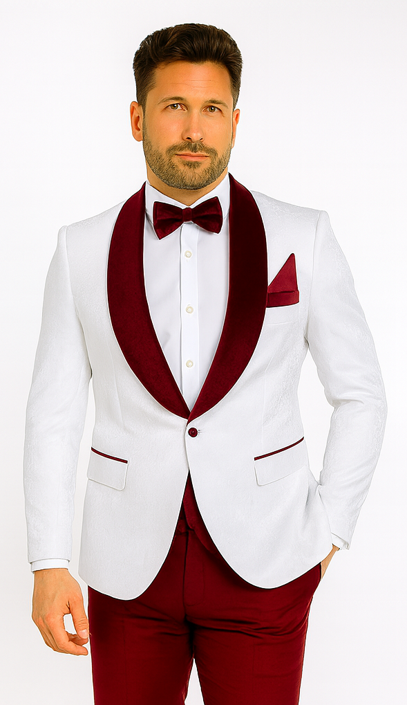 Rossi Man RM1480 - Men’s 3-Piece Smoking Style Tuxedo Suit - Elegant Modern Formalwear by USA Men's Outlet