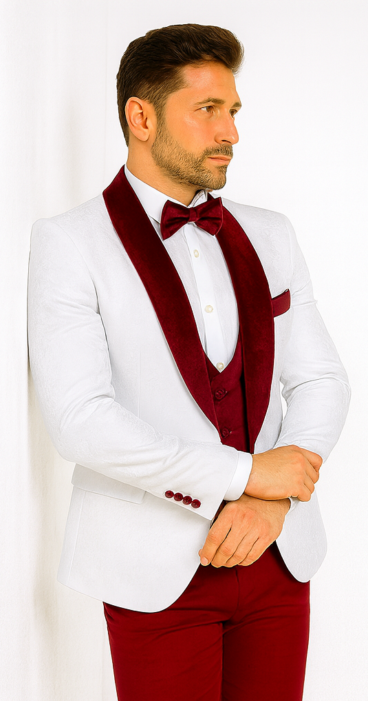 Rossi Man RM1480 - Men’s 3-Piece Smoking Style Tuxedo Suit - Elegant Modern Formalwear by USA Men's Outlet