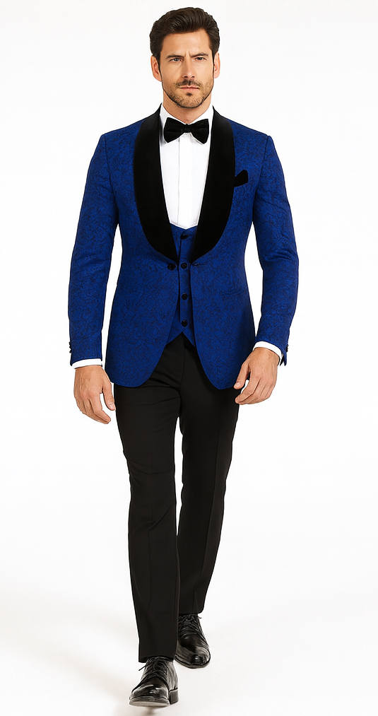 Rossi Man RM1483 - Slim Fit Smoking Style 3-Piece Tuxedo for Men - Elegant Modern Formalwear USA Men's Outlet
