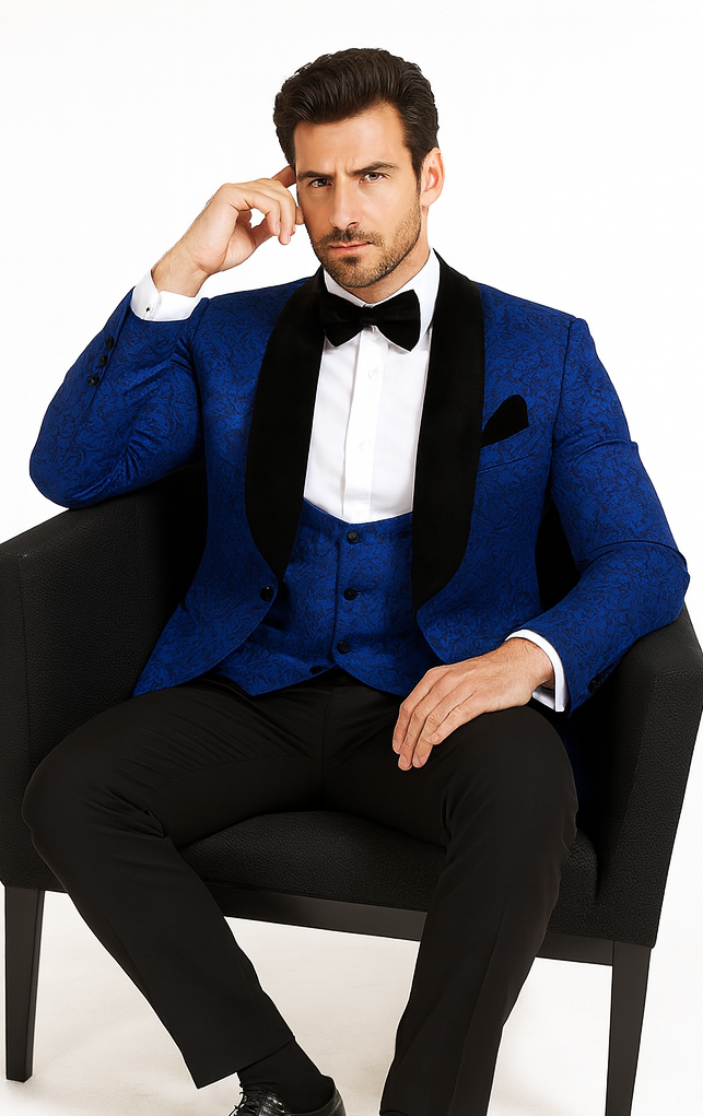 Rossi Man RM1483 - Slim Fit Smoking Style 3-Piece Tuxedo for Men - Elegant Modern Formalwear USA Men's Outlet