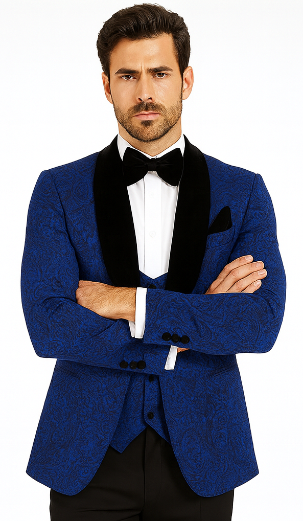 Rossi Man RM1483 - Slim Fit Smoking Style 3-Piece Tuxedo for Men - Elegant Modern Formalwear USA Men's Outlet