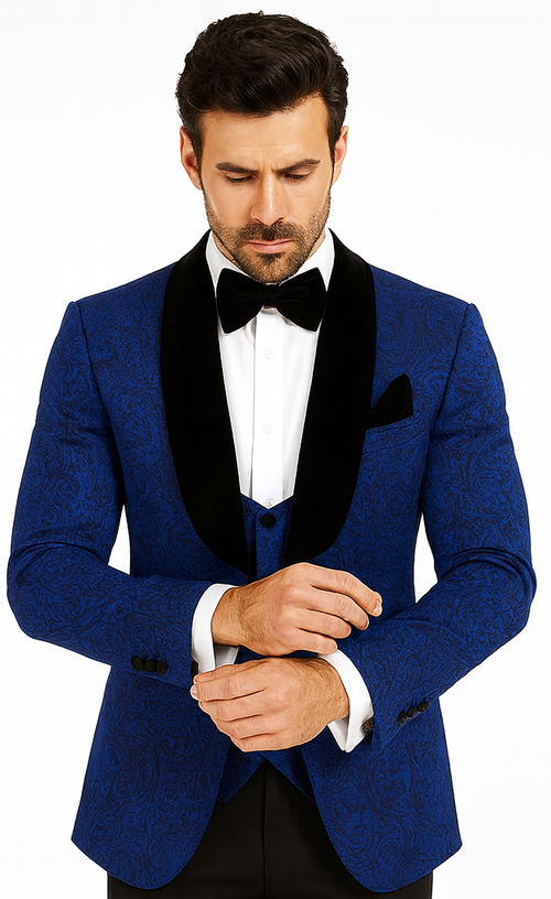 Rossi Man RM1483 - Slim Fit Smoking Style 3-Piece Tuxedo for Men - Elegant Modern Formalwear USA Men's Outlet