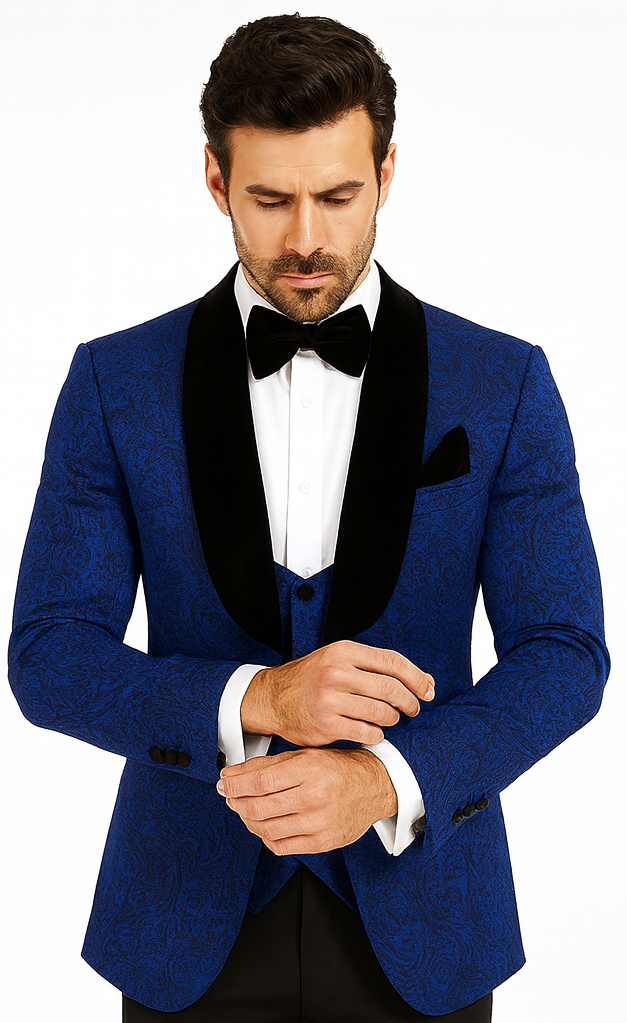 Rossi Man RM1483 - Slim Fit Smoking Style 3-Piece Tuxedo for Men - Elegant Modern Formalwear USA Men's Outlet