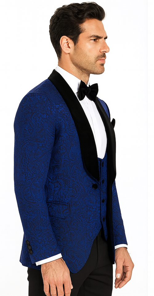 Rossi Man RM1483 - Slim Fit Smoking Style 3-Piece Tuxedo for Men - Elegant Modern Formalwear USA Men's Outlet
