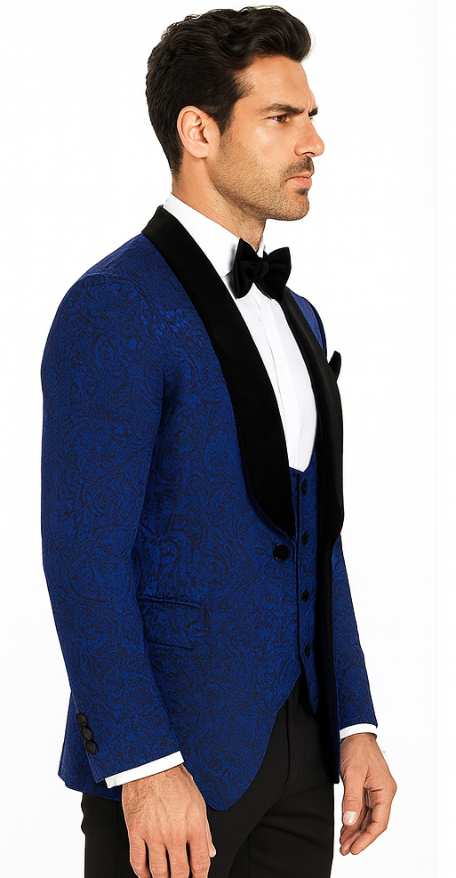 Rossi Man RM1483 - Slim Fit Smoking Style 3-Piece Tuxedo for Men - Elegant Modern Formalwear USA Men's Outlet