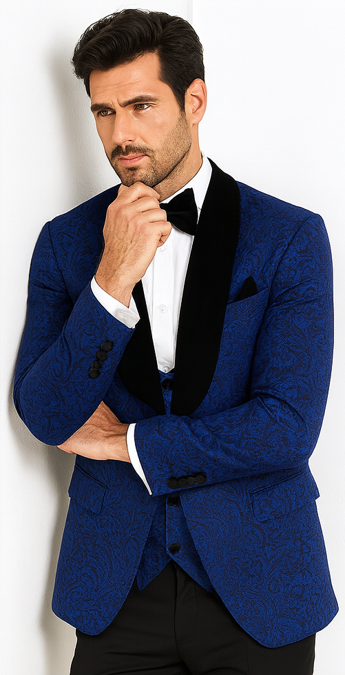 Rossi Man RM1483 - Slim Fit Smoking Style 3-Piece Tuxedo for Men - Elegant Modern Formalwear USA Men's Outlet