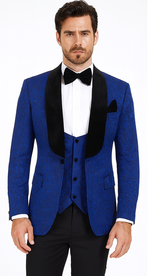Rossi Man RM1483 - Slim Fit Smoking Style 3-Piece Tuxedo for Men - Elegant Modern Formalwear USA Men's Outlet