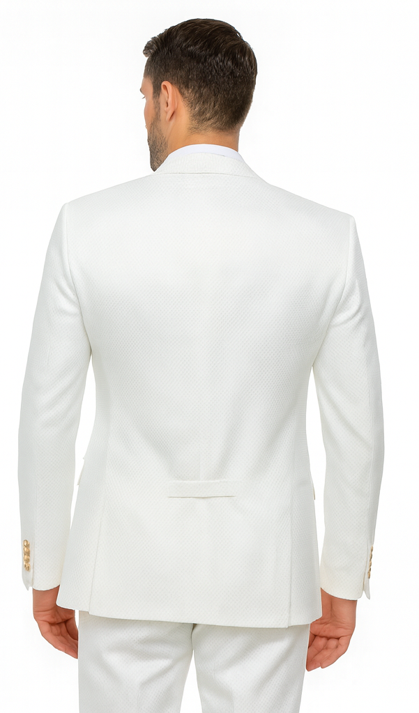 Rossi Man Slim Fit 3-Piece White Suit - Peak Lapel Jacket with Double-Breasted Vest by USA Men's Outlet