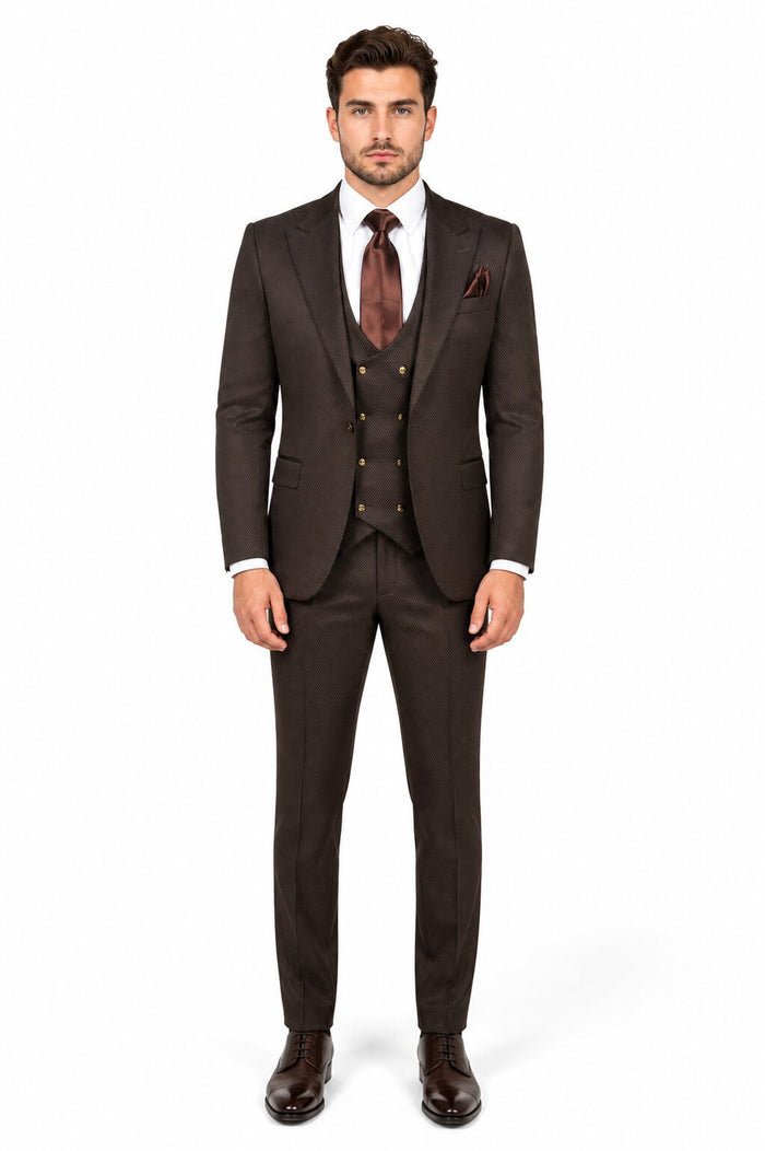 Rossi Man BOND RM1753 Slim Fit 3-Piece Suit - 1-Button Peak Lapel Men’s Formalwear by USA Men's Outlet