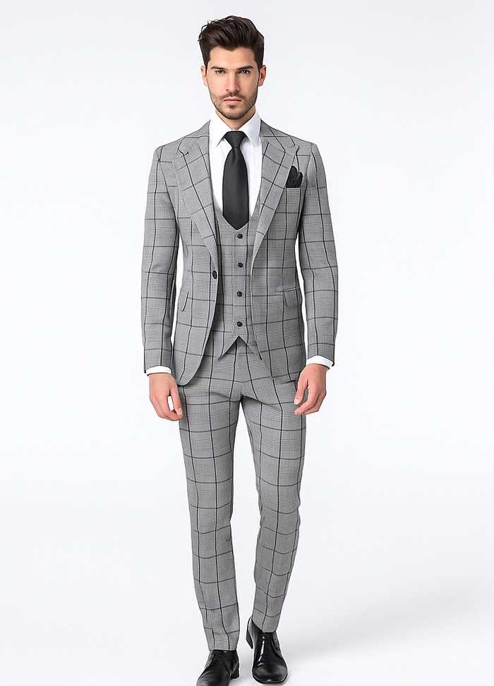 Rossi Man Tom RM1855 - Elegant Men’s Tailored 3-Piece Suit for Formal Occasions - Modern Fit by USA Men's Outlet