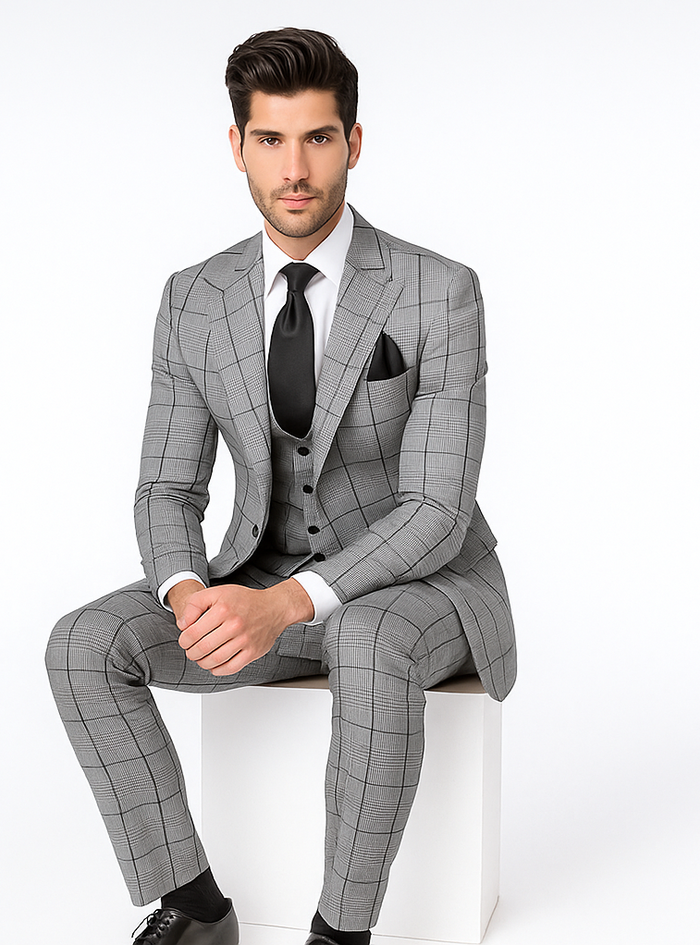 Rossi Man Tom RM1855 - Elegant Men’s Tailored 3-Piece Suit for Formal Occasions - Modern Fit by USA Men's Outlet