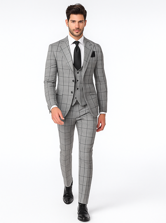 Rossi Man Tom RM1855 - Elegant Men’s Tailored 3-Piece Suit for Formal Occasions - Modern Fit by USA Men's Outlet