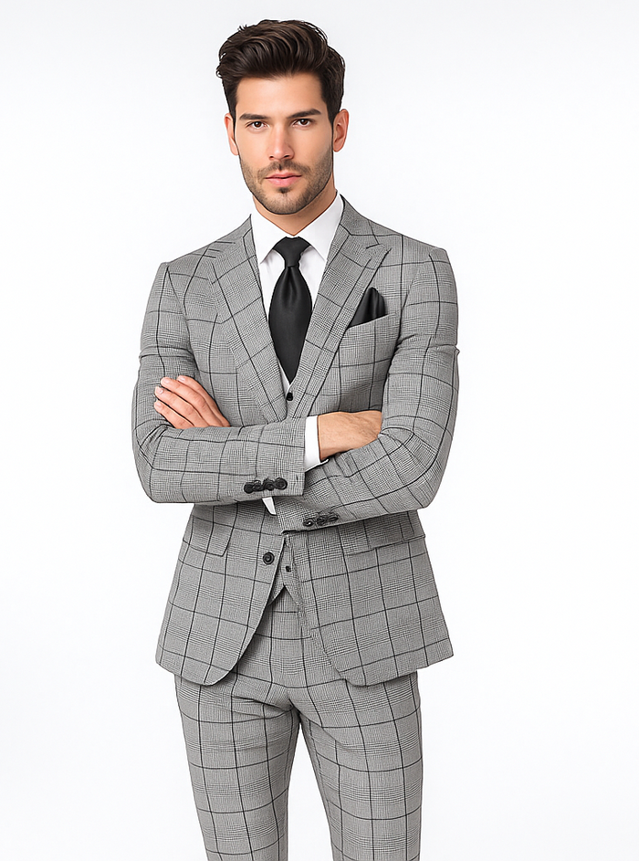 Rossi Man Tom RM1855 - Elegant Men’s Tailored 3-Piece Suit for Formal Occasions - Modern Fit by USA Men's Outlet