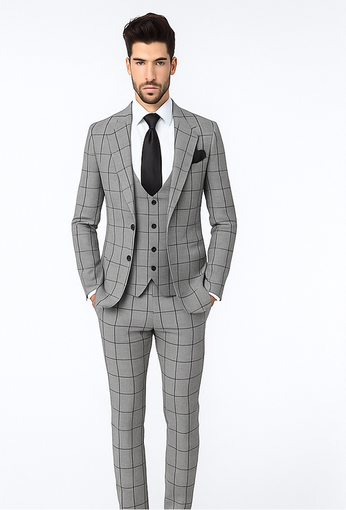 Rossi Man Tom RM1855 - Elegant Men’s Tailored 3-Piece Suit for Formal Occasions - Modern Fit by USA Men's Outlet