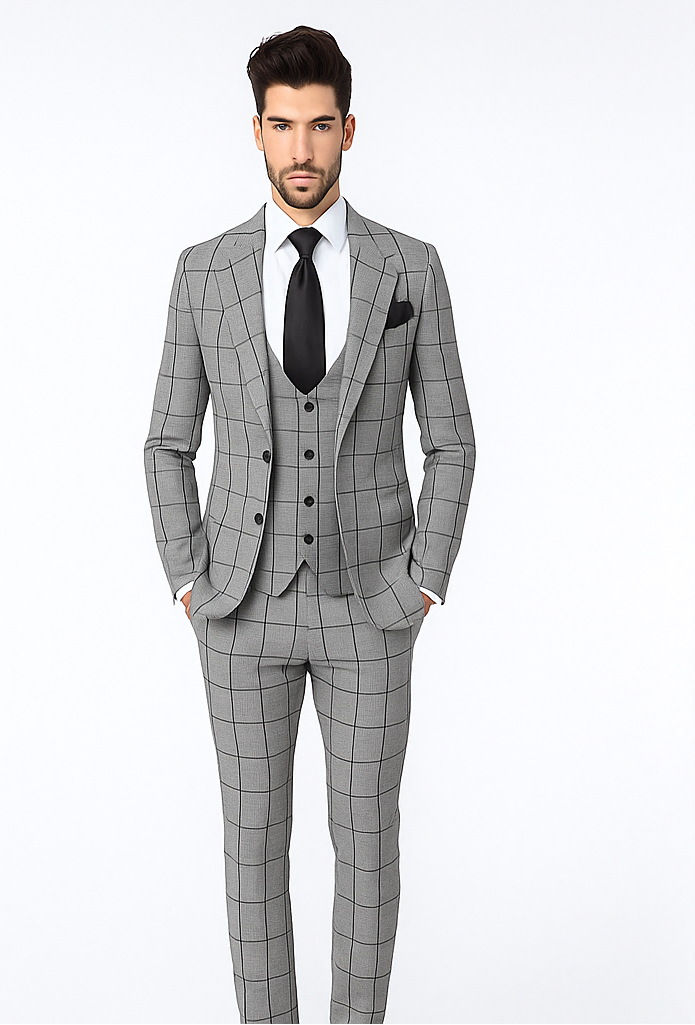Rossi Man Tom RM1855 - Elegant Men’s Tailored 3-Piece Suit for Formal Occasions - Modern Fit by USA Men's Outlet