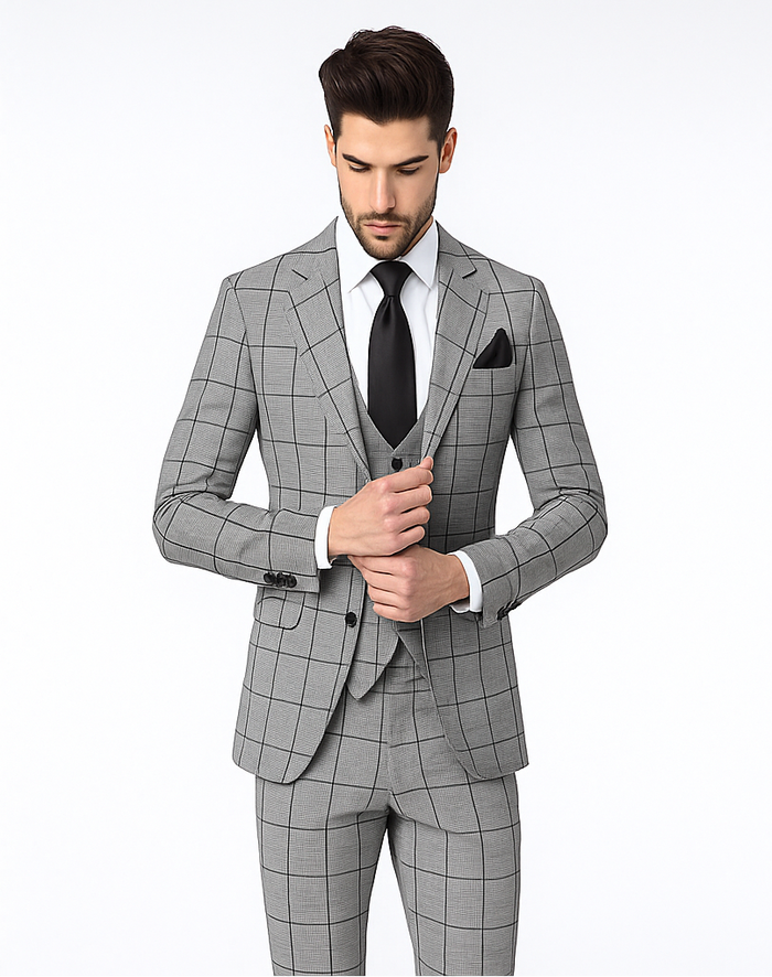 Rossi Man Tom RM1855 - Elegant Men’s Tailored 3-Piece Suit for Formal Occasions - Modern Fit by USA Men's Outlet