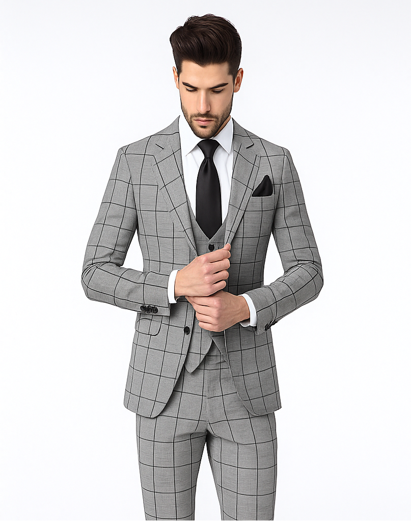 Rossi Man Tom RM1855 - Elegant Men’s Tailored 3-Piece Suit for Formal Occasions - Modern Fit by USA Men's Outlet