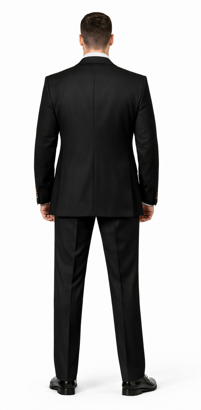 Rossiman Black Suit for Men - Classic 1-Button Peak Lapel Jacket & Double-Breasted Vest - Italian Tailored 3-Piece Luxury Suit USA Men's Outlet