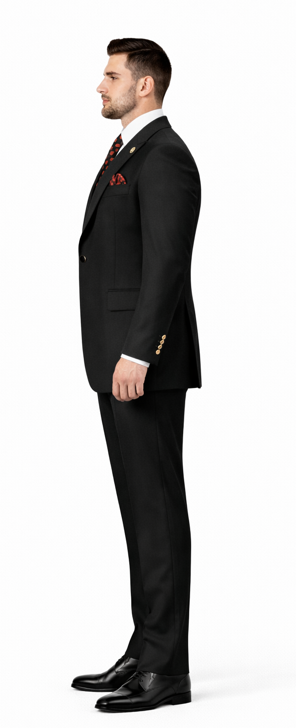 Rossiman Black Suit for Men - Classic 1-Button Peak Lapel Jacket & Double-Breasted Vest - Italian Tailored 3-Piece Luxury Suit USA Men's Outlet