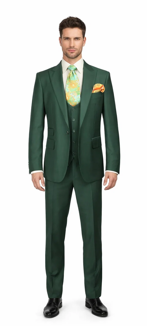 Rossiman Hunter Green Slim Fit Men’s Suit - 3-Piece Vested Set with Flat Front Trousers - Italian Tailored Elegance by USA Men's Outlet