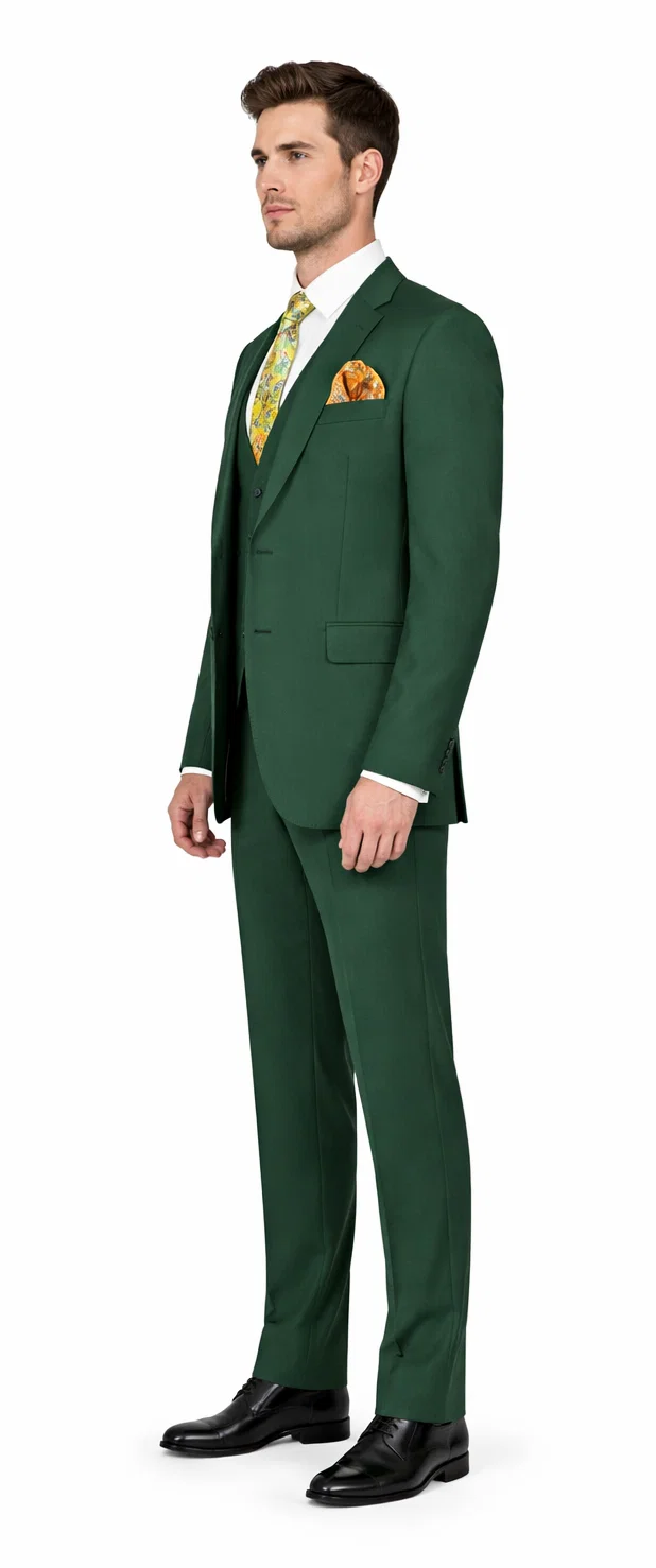 Rossiman Hunter Green Slim Fit Men’s Suit - 3-Piece Vested Set with Flat Front Trousers - Italian Tailored Elegance by USA Men's Outlet
