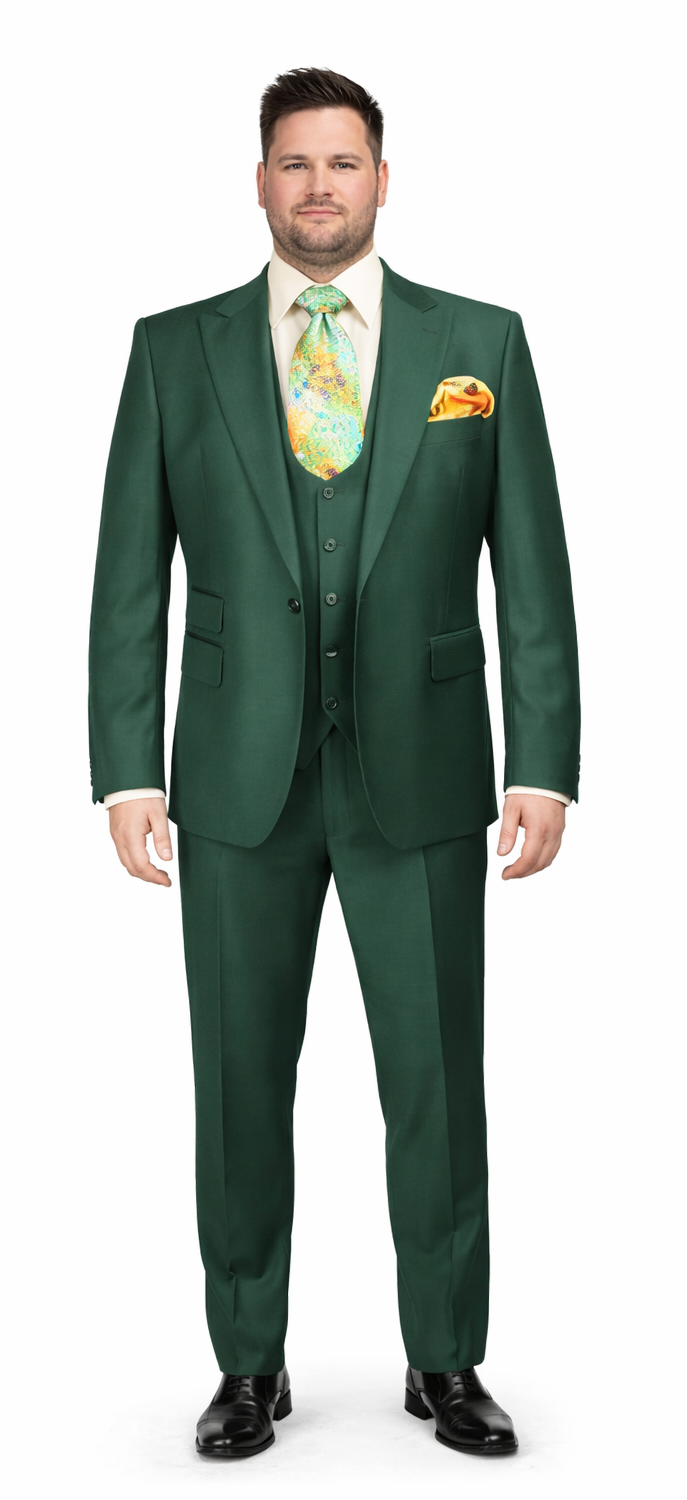 Rossiman Hunter Green Slim Fit Men’s Suit - 3-Piece Vested Set with Flat Front Trousers - Italian Tailored Elegance by USA Men's Outlet