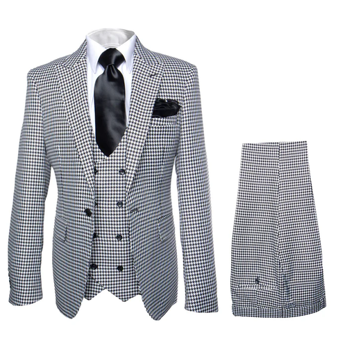 Rossi Man MAX RM1710 Slim Fit 3-Piece Black and White Houndstooth Suit USA Men's Outlet