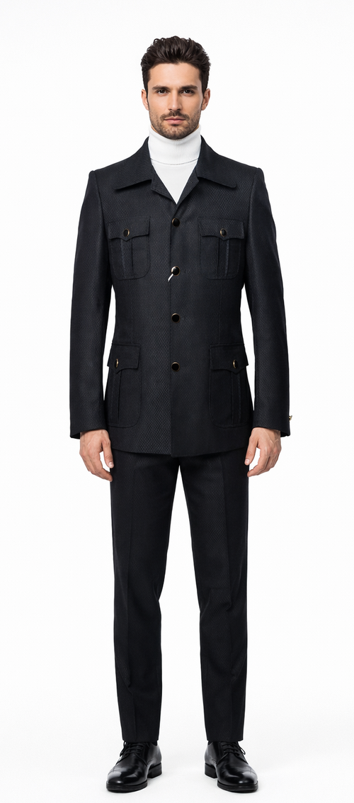 Rossiman Men’s Black Safari Walking Suit - Jacket & Trousers Set by USA Men's Outlet