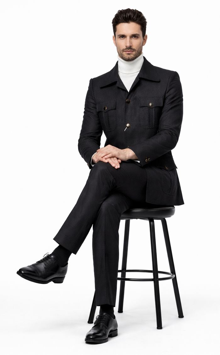 Rossiman Men’s Black Safari Walking Suit - Jacket & Trousers Set by USA Men's Outlet