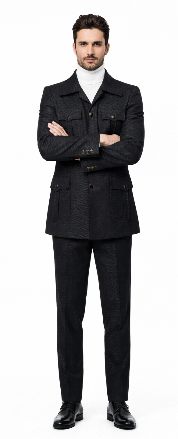 Rossiman Men’s Black Safari Walking Suit - Jacket & Trousers Set by USA Men's Outlet