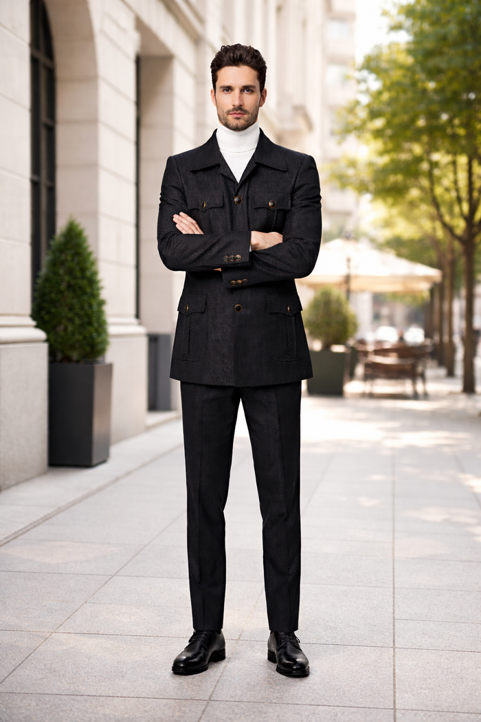 Rossiman Men’s Black Safari Walking Suit - Jacket & Trousers Set by USA Men's Outlet