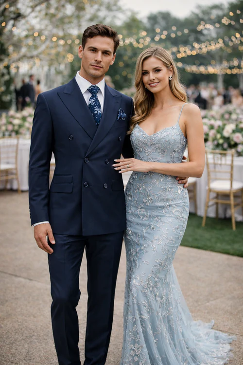 Rossiman Men’s Blue Slim Fit Suit - Modern Tailored Formalwear - Italian 3-Piece Elegant Suit for Men by USA Men's Outlet