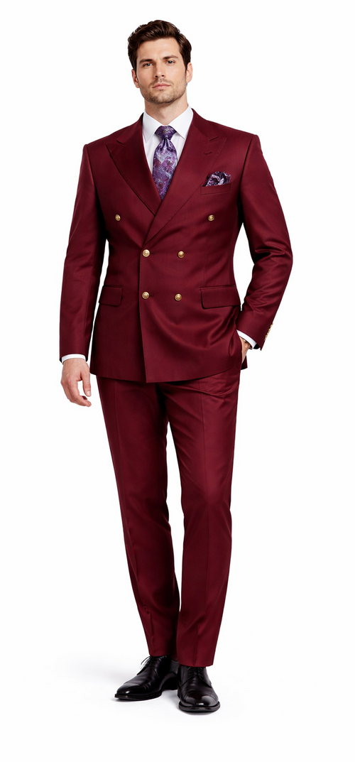 Rossiman Men’s Burgundy Slim Fit Double-Breasted Suit - Modern Two-Piece Formalwear by USA Men's Outlet