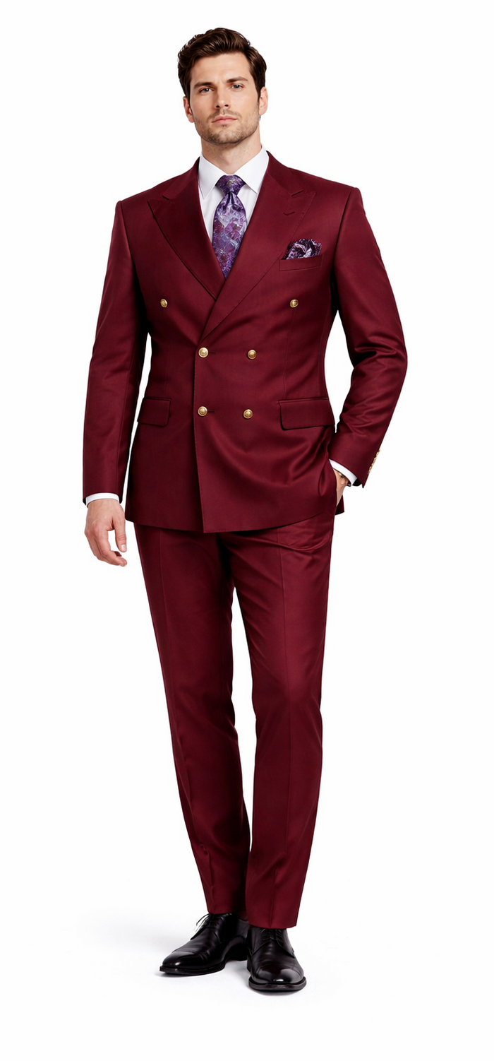 Rossiman Men’s Burgundy Slim Fit Double-Breasted Suit - Modern Two-Piece Formalwear by USA Men's Outlet