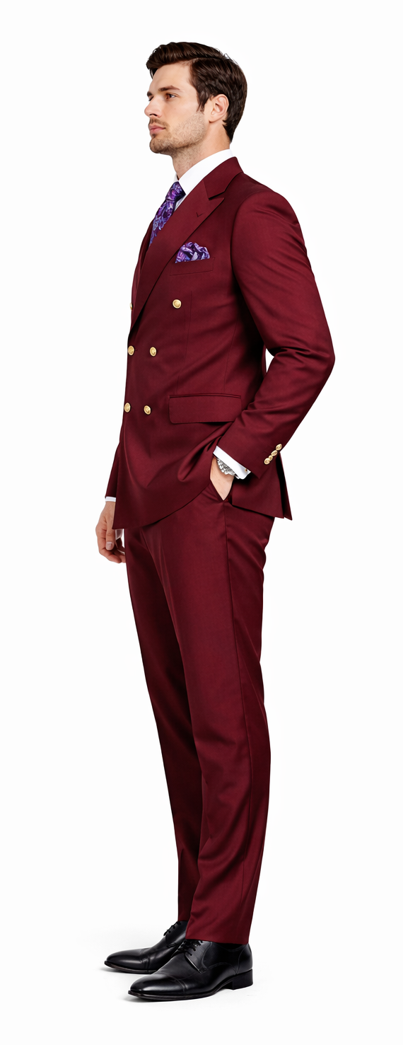 Rossiman Men’s Burgundy Slim Fit Double-Breasted Suit - Modern Two-Piece Formalwear by USA Men's Outlet
